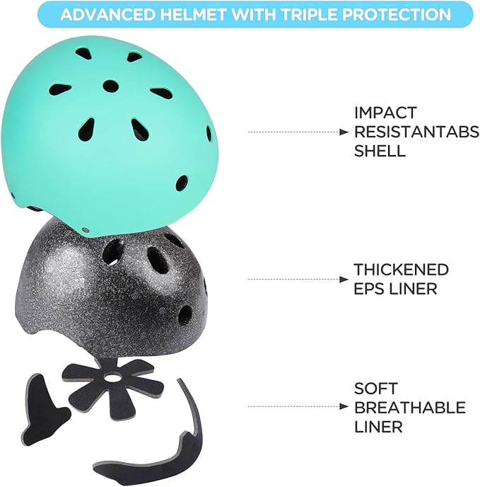 Kids Bike Helmet Set, CPSC Certified with Knee Pads Elbow Pads Wrist Guards,Adjustable Helmet for Ages 3-5-8-15 Toddler Kids&Youth,Bicycle Skateboarding…