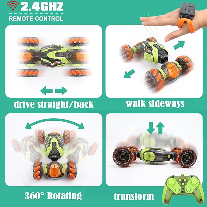 Gesture Sensing RC Stunt Car - Remote & Hand-Controlled Drift Toy for Kids Ages 5-7 6-8 9 10 11 12 Year Old, 4WD, Double-Sided Driving with Lights & Music