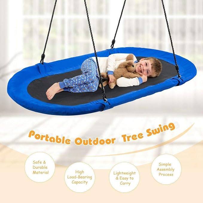 Costzon 60'' Giant Waterproof Platform Saucer Tree Swing Set, 700 lb Weight Capacity, Outdoor Saucer Tree Swing with Adjustable Hanging Ropes, Swing for Children Park Backyard (Blue)