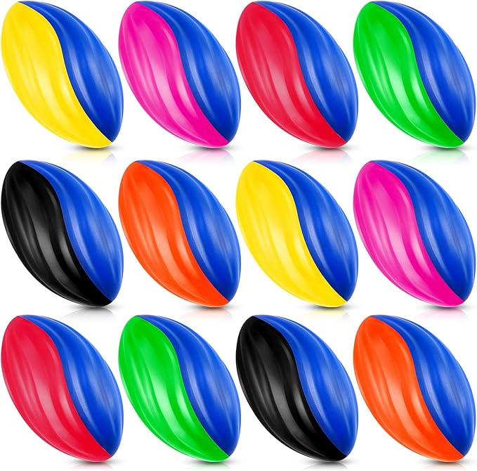 Jerify 12 Pcs Mini Foam Footballs for Kids Students 7 Inch Small Spiral Football Toys Easy Grip Waterproof Soft Emulation Ball for School Gift Sports Party Game(Bright Color)