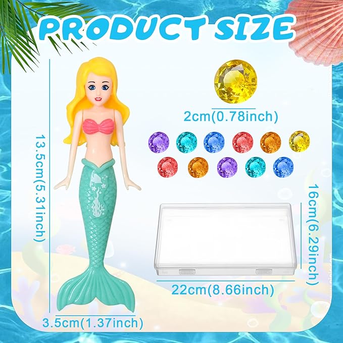 Diving Pool Toys Set, 6PCS Mermaids Underwater and 12PCS Big Colorful Diamond Swimming Pool Sinking Toys for Kids Children (Color Random)