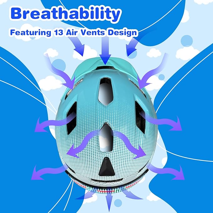 Kids Bike Helmet with LED Lights, Remote Control Turn Signals Safety Helmet Back Light for Youth Mountain Cycling Scooter Skateboarding, Adjustable and Lightweight for Boys Girls