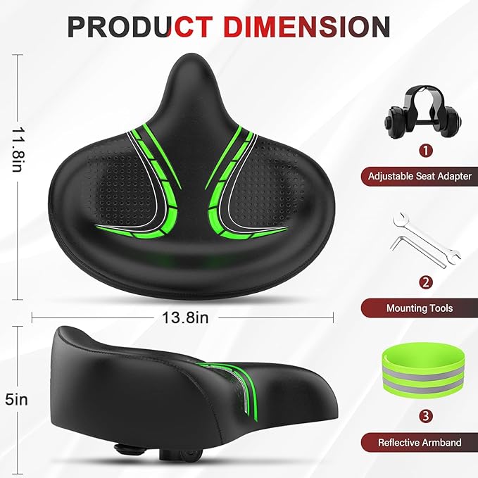 BLUEWIND Oversized Bike Seat, Wide Bicycle Saddle Novel Backrest Design for Electric Bike, Universal Fit Exercise Bike or Road Stationary Bike Seat Cushion for Men & Women