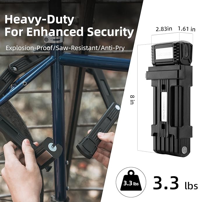 ROCKBROS Folding Design Chain Bike Lock – Heavy-Duty 3.3 lbs Portable Key Lock with Anti-Theft Alloy Steel, Waterproof & Rustproof for Bicycle, E-Bike, Scooter, Motorcycle