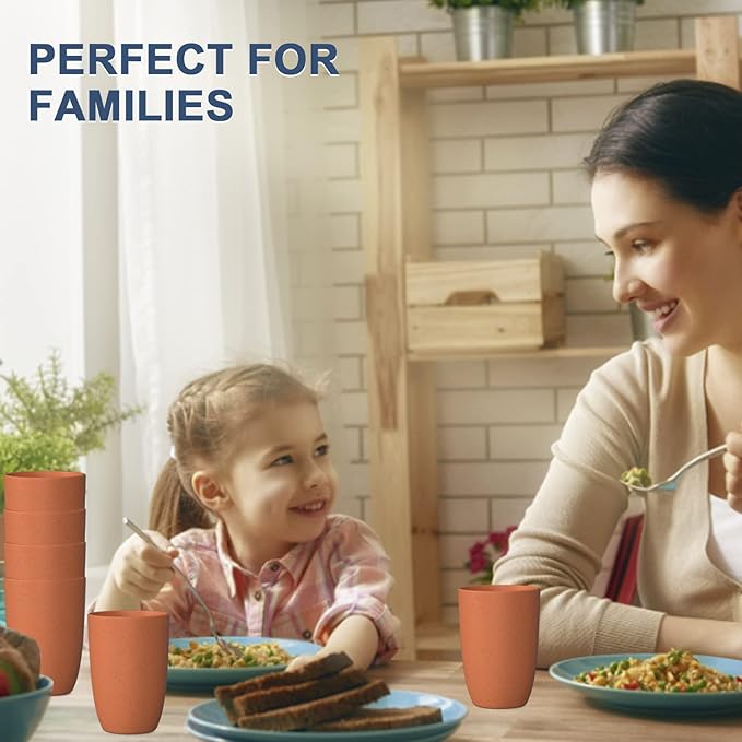 Wheat Straw Cups 6 PCS Good Alternative to Plastic Reusable Cups 20 oz Unbreakable Drinking Cup Reusable Dishwasher Safe Water Plastic Glasses Orange