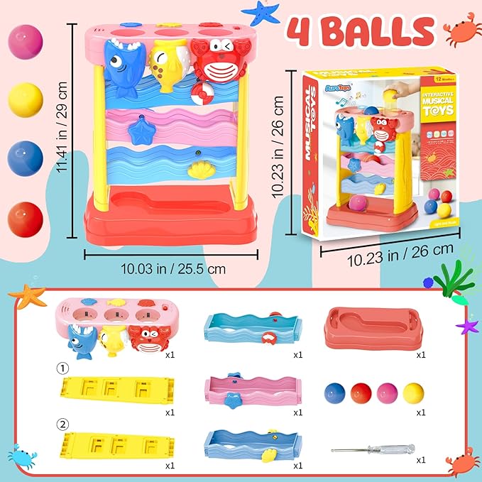 Pound A Ball Toys for 1 2 3 Years Old Girls, Toddler Musical Montessori Toy for 6-12-18-24 Months, Interactive Toys with Light & Sound,Christmas Birthday Gifts for Baby Age 1-2 Years Old