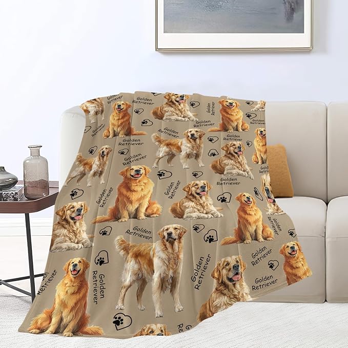 Golden Retriever Throw Blanket Golden Retriever Puppy Stuff Gifts for Dog Lover Kids Girls Boys Adults Women Men Soft Cozy Warm Plush Fluffy Fuzzy Fleece Blanket Decor 60''X80''