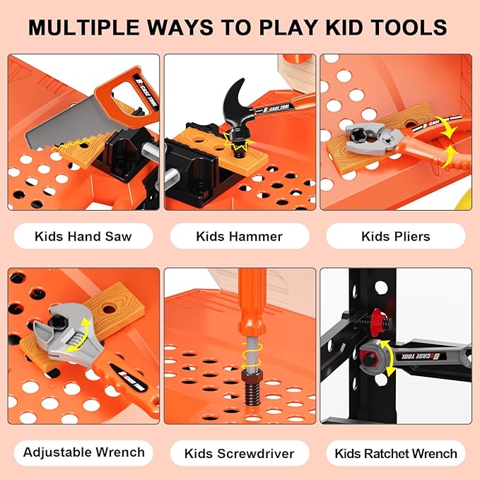 Kids Tool Bench -Toy Workbench with Electric Drill Toy Tool Accessories and Construction Vest 91pcs Toddler Tool Bench,Pretend Play Learning Toy Tool Bench for Kids Ages 3-5,4-8