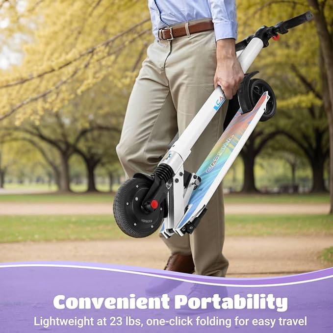 Caroma Electric Scooter for Kids Ages 6-14, 250W Motor Foldable Kids Electric Scooter,160 Mins Ride Time & 3 Speeds (6/10/15 Mph), LED Display & Dual Brake,Best Gift for Girls and Boys