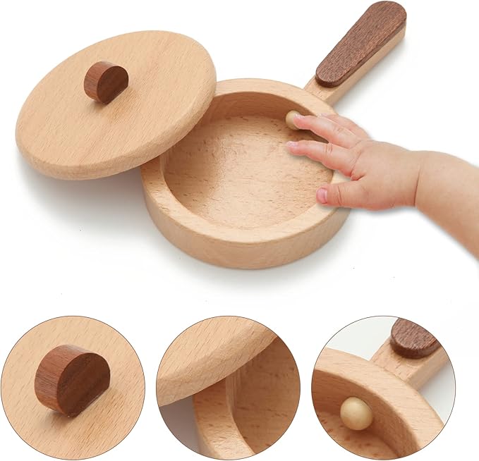 WHOHOLL Play Kitchen Accessories, Wooden Kitchen Set for Kids Ages 3-5 - Montessori Cooking Toys with Toy Pots and Pans (Large)