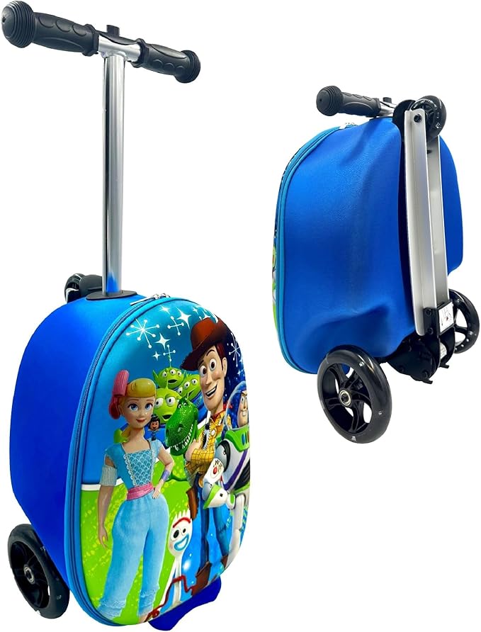 Fast Forward Kid’s Licensed 18" Ride-On Suitcase Scooter - Lightweight Carry-On Foldable Scooter Luggage