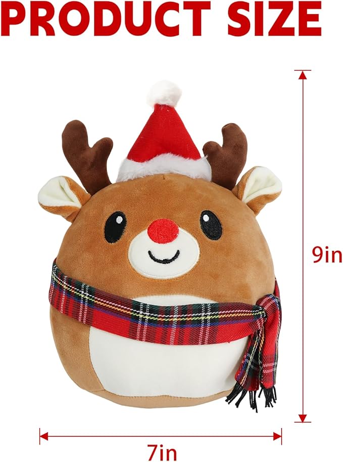 Christmas Plush Reindeer, Stuffed Animal with Christmas Hat, Stuffy Reindeer for Kids