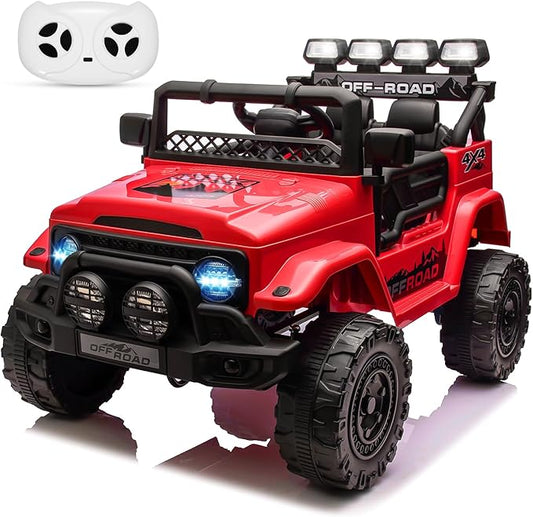 12V Kids Ride-On Truck with Parent Remote Control, Electric Toy Car with Spring Suspension, 3 Speed Modes & LED Lights, Battery Powered Vehicle for Boys Girls Ages 3-8, Red