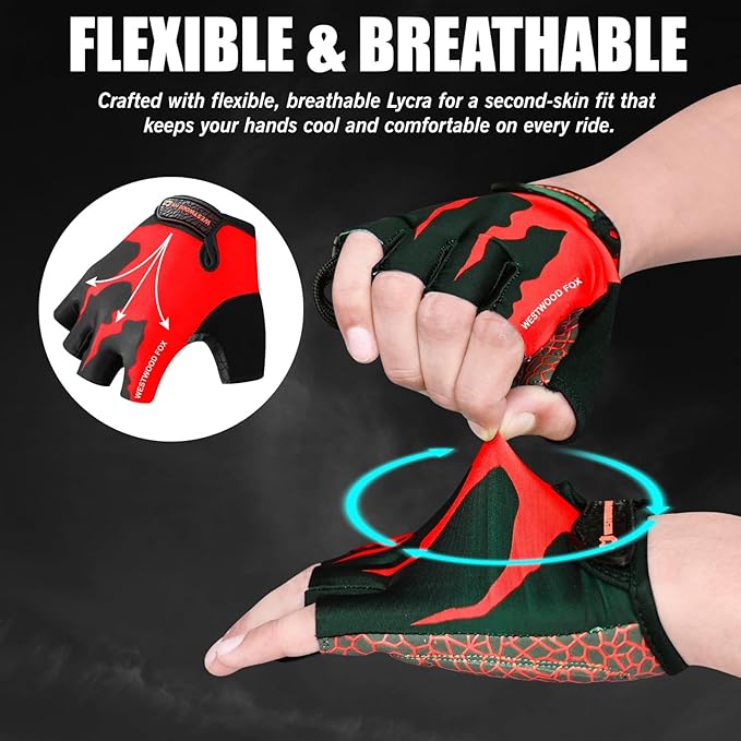 Cycling Gloves Half Finger Unisex Padded Grips Palm Bicycle Summer MTB Bike Gloves for Men Women Non-Slip Fingerless Short Mountain Bike Sports Hiking Climbing Gym