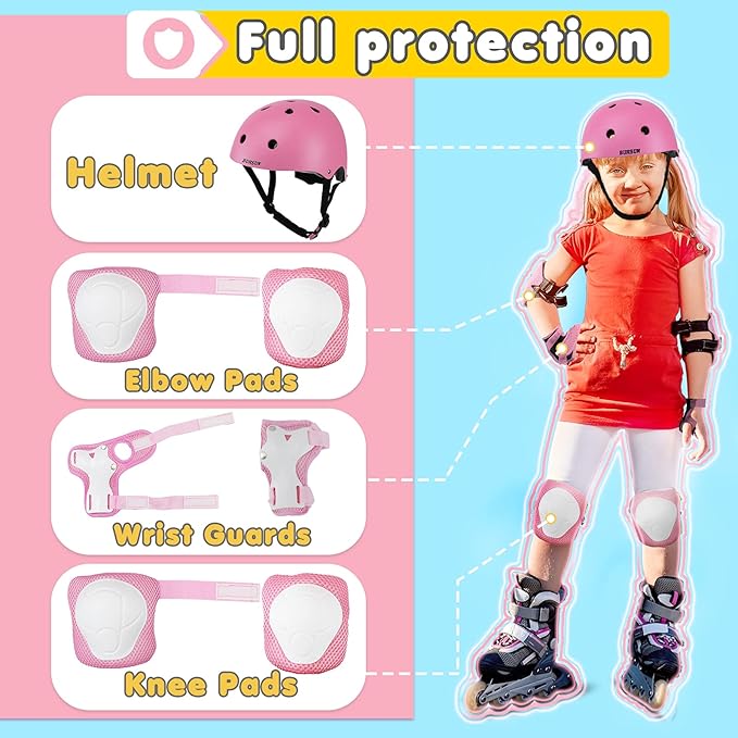 Kids Bike Helmet Set, Adjustable Toddler Helmet for Ages 2-8 Kids with Knee, Elbow & Wrist Pads | Multi-Sport Helmet for Skateboard Cycling Scooter Rollerblading