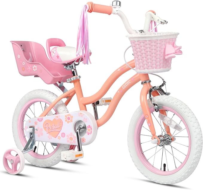 Glerc Petal Girls Bike, 12-18 Inch Kids Bike for Ages 2-9 Years Old Children, Princess Style Kids Bicycle with Training Wheels & Basket & Streamers, Multiple Colors