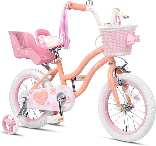 Glerc Petal Girls Bike, 12-18 Inch Kids Bike for Ages 2-9 Years Old Children, Princess Style Kids Bicycle with Training Wheels & Basket & Streamers, Multiple Colors