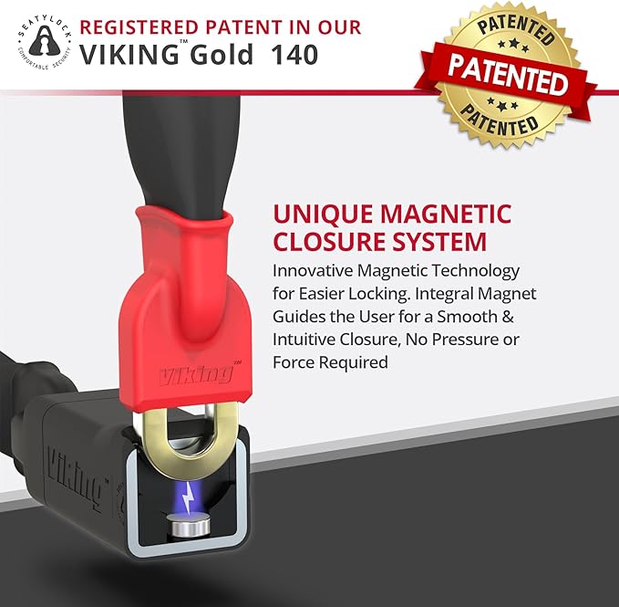 Seatylock Viking Bike Chain Lock with Key - Magnetic Patented Sold Secure Gold Rated - Heavy Duty Anti Theft - Smart Ultra Security Bicycle Lock (55.1 in)
