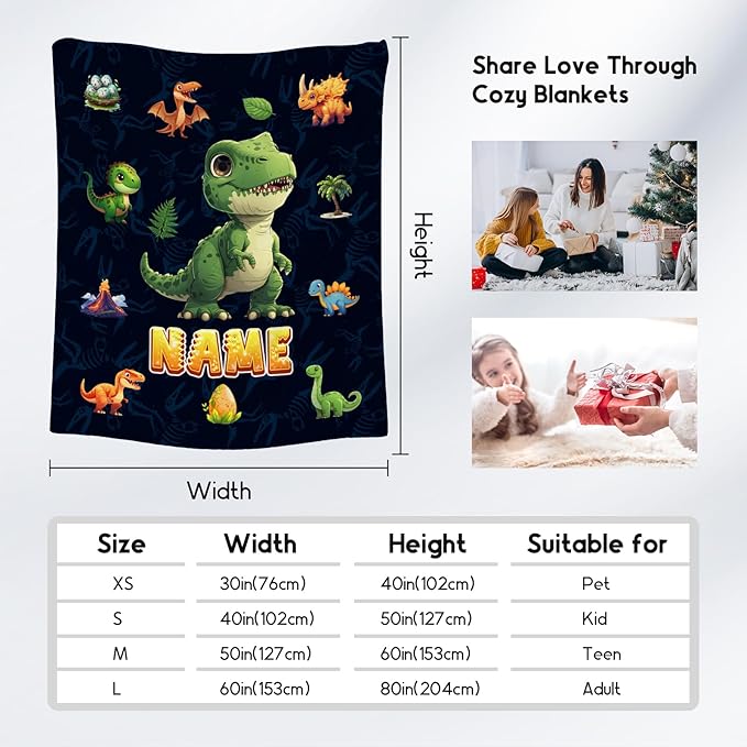 Dinosaur Blanket for Kids - Personalized Blankets Gifts for Boys Toddler - Cozy Lightweight Throw for Sofa Bedroom Decor, 4 Size