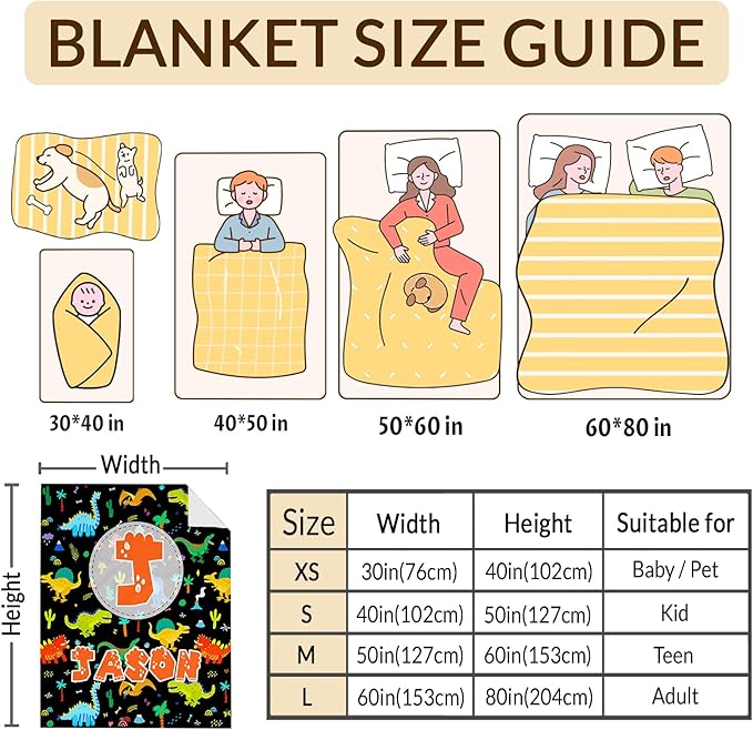 Dinosaur Boys Blankets, Personalized Initial Monogram Blanket for Kids Toddlers, Cute Throws Blanket Gift, Soft Cozy Flannel Throw for Sofa Bed Couch Decor