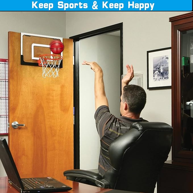 Mini Basketball Hoop Set for Kids Adults, Indoor Play Wall Mount Basketball Hoop for Door with 4 Small Replacement Toddler Basketballs, ABS Backboard Metal Rim Goal Sport Gifts for Pool Game Fun