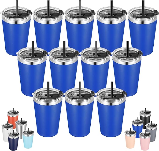 VEGOND 12oz Tumbler Stainless Steel Tumbler bulk Vacuum Insulated Double Wall Travel Tumbler with Lid and Straw Reusable Tumbler, Light Blue 12 Pack