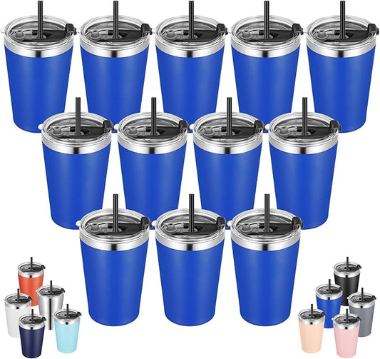 VEGOND 12oz Tumbler Stainless Steel Tumbler bulk Vacuum Insulated Double Wall Travel Tumbler with Lid and Straw Reusable Tumbler, Light Blue 12 Pack