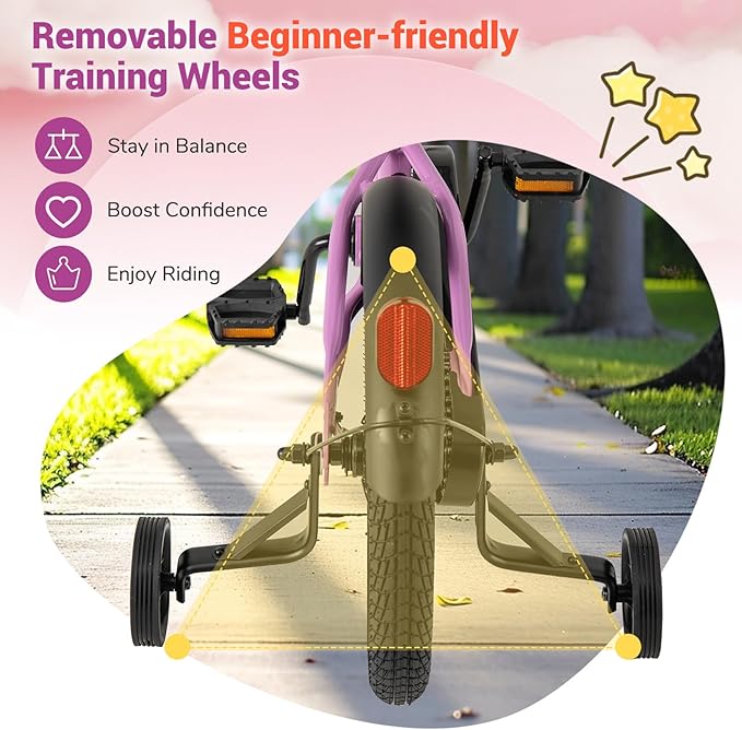 COSTWAY 12/14/16/18 Inch Kids Bike, Children Toddler Bicycle with Training Wheels, Adjustable Seat & Handlebar, Handbrake & Coaster Brake, Reflectors, Bell, Suitable for 3-8 Years Old Boys Girls