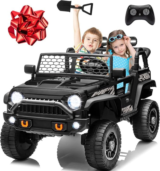 JOYRACER 24V 2 Seater Ride On Toys for Big Kids, 800W Power Truck Wheels with Remote Control, 4WD/2WD Switchable, 20" Spacious Seat, Soft Start, Bluetooth, Electric Car for Kids Ages 3-8, Black