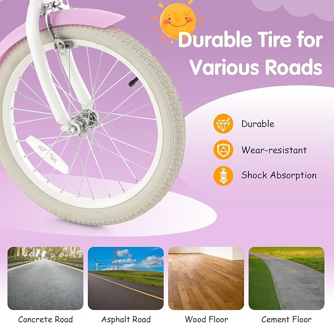 HONEY JOY Kids Bike, 12 14 16 18 20 Inch Toddler Bikes w/Training Wheels, Handbrake & Coaster Brake, Fully Enclosed Chain, Adjustable Handlebar & Seat, Kids Bicycle w/Basket, Girls Boys Bike 3-8