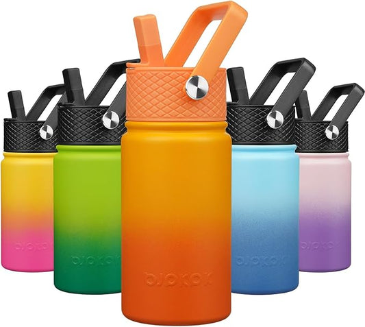 BJPKPK Insulated Water Bottle with Straw Lid, 15oz Cute Water Bottles, Stainless Steel Metal Thermo, Reusable BPA Free Leak Proof Tumblers, Cups,Sunset Orange