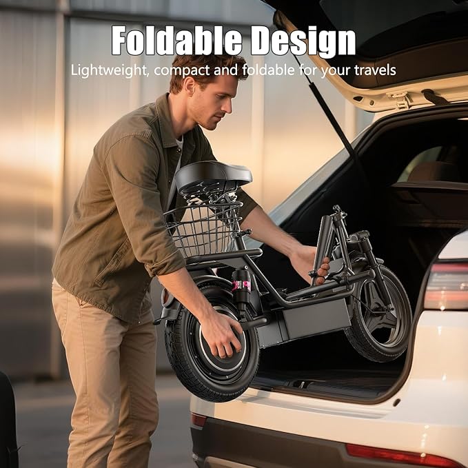 Electric Scooter Adults, 1000W Peak Motor, 35 Miles of Range Scooter with Seat, 28MPH Top Speed, Foldable Escooter with Rear Basket for Pets and Cargo, Dual Suspension for Commuting