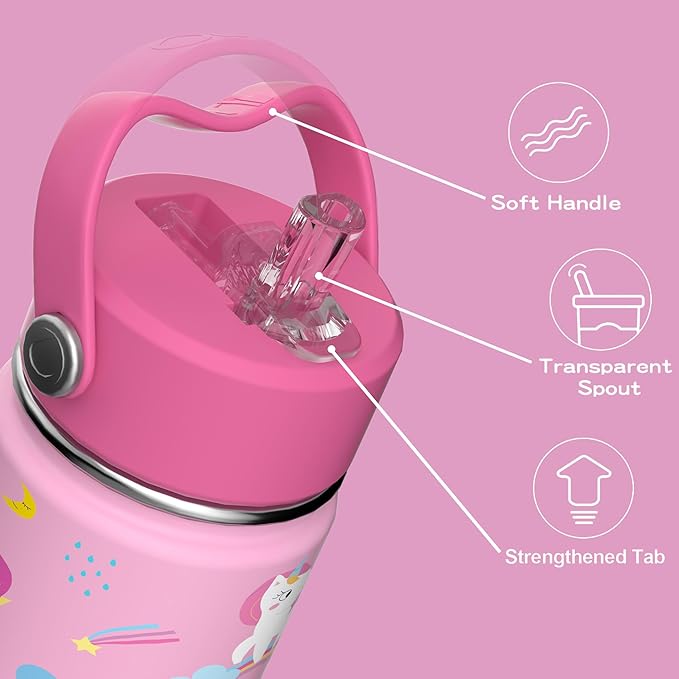 OISIZ Kids Water Bottle with Straw Lid 10oz, Vacuum Insulated 316 Stainless Steel Water Bottles for Kids for School, Leakproof Water Bottle, BPA Free and Keep Cold for 24 Hours