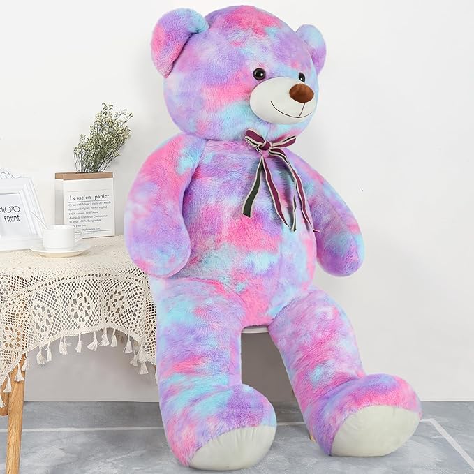 Tezituor Big Teddy Bear,Giant Rainbow Purple Teddy Bear Stuffed Animal,59 Inches Soft Plush Bear Toys,Girlfriend Weighted Baby Shower Life Size Bears Gifts for Valentines,Christmas,Birthday 5 Feet