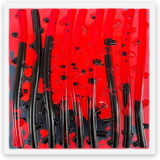 Textured Sensory Liquid Tile - Set of 1 Square Lava Tile, Sensory Mat for Ages 3 to Adult, Measures 12" x 12", Textured Sensory Lava Tile, Red Black.