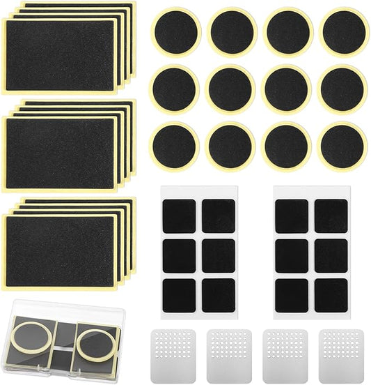 40 PCS Bike Tube Patch Kit, Bike Tire Repair Kit Includes 36 Pc Bicycle Inner Tube Puncture Patches and 4 Pc Metal Rasps Self Adhesive Bicycle Tire Patches for Road Mountain Bikes Cycling Bicycles