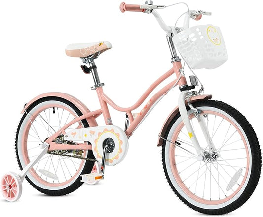 HONEY JOY Kids Bike, 12 14 16 18 20 Inch Toddler Bikes w/Training Wheels, Handbrake & Coaster Brake, Fully Enclosed Chain, Adjustable Handlebar & Seat, Kids Bicycle w/Basket, Girls Boys Bike 3-8