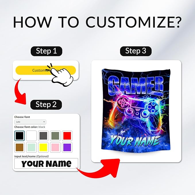 Blanket for Boys Gaming Blankets Personalized Gifts for Gamer Lovers, Soft Plush Cozy Throw for Son Grandson Kids Room Decor (4 Sizes)