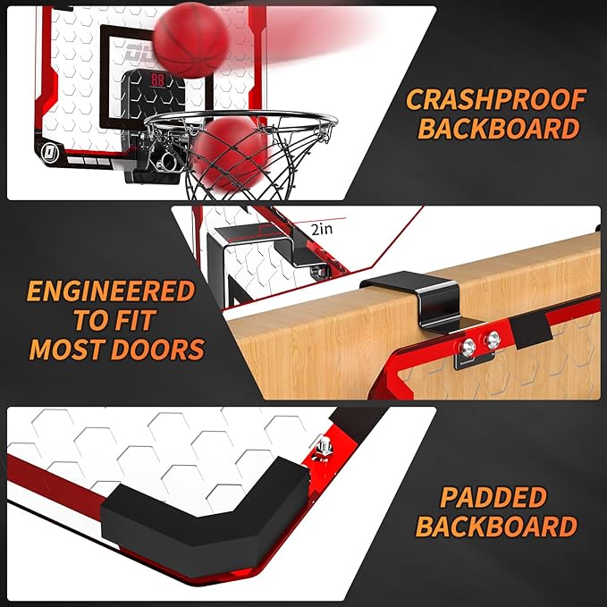 TEMI Indoor Basketball Hoop for Kids, Door Room Basketball Hoop,Mini Basketball Hoop with 4 Balls, Basketball Toys for 3 4 5 6 7 8 9 10 11 12 Year Old Boys