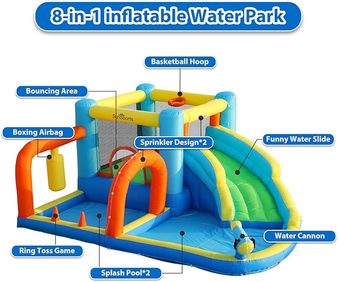 Inflatable Water Slide,Bounce House with Slide for Indoor Party,Bouncy Castle with for Kids Outdoor, Water Slides for Backyard,Inflatable Jumper Bounce House