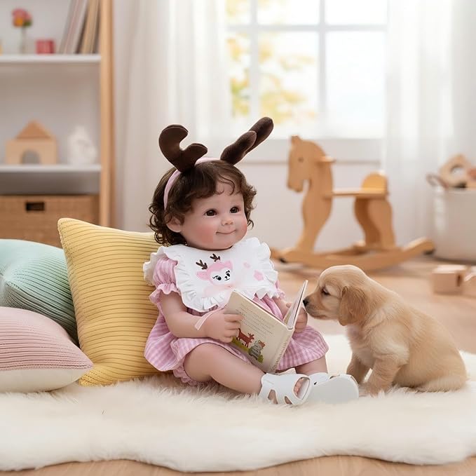 Smiling Reborn Baby Doll, 22-Inch Vinyl Realistic Newborn Baby Doll with Hand-Rooted Hair for 3+ Ages, Gifts, Collect