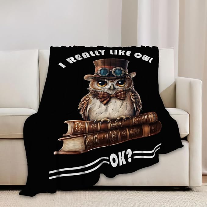 Owl Blanket Book Throw Blankets Funny Gifts for Girls Boys Kids Soft Cozy Fleece Plush for Couch Sofa Bed 60"x50"