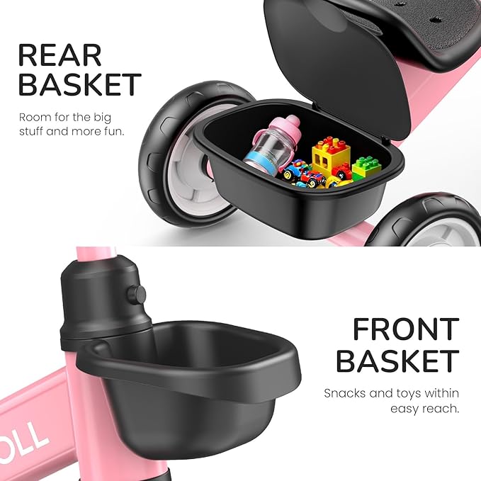 Umatoll Tricycle for Toddlers 2-5 Year Old, Ajustable Toddler Bike Outdoor Toys, Birthday Gift for Girl Age 2-4, Trike with Light up Wheels