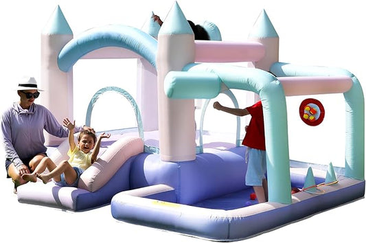Bounce House Inflatable Slide Kids Bouncy Castle with Ball Pit,Dreamy Jumper with Air Blower for Wet and Dry