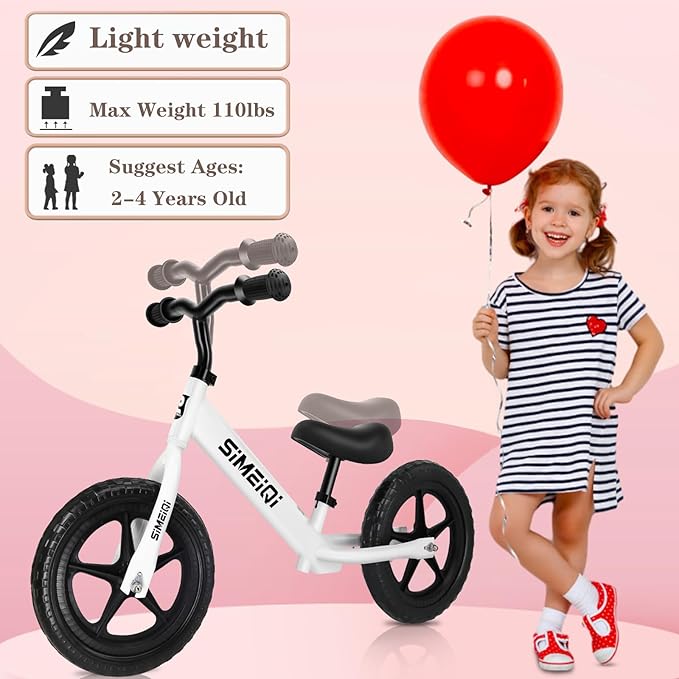 SIMEIQI 12" Balance Bike for Boys Girls 2 3 4 5 Years Old No Pedal Walking Balance Training Sports Bicycle for Kids Toddlers