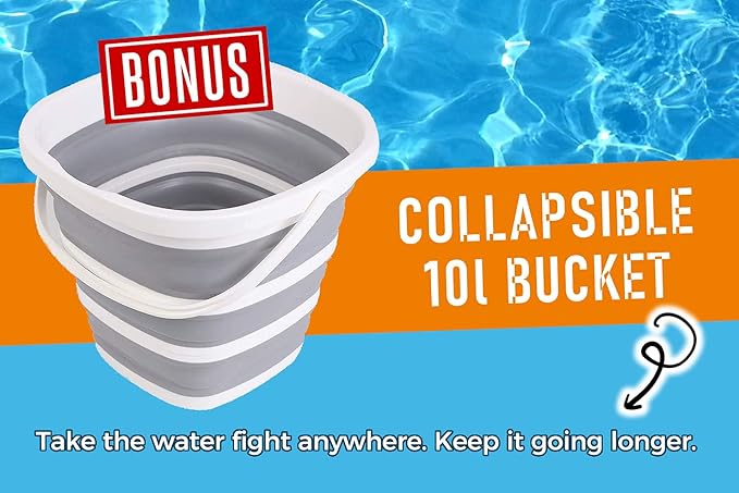 Mega Water Balls Instant Water Fight Kit - 42 Reusable Water Balloon XL 3" Splash Soaker Bombs w/Collapsing 10L Bucket & Mesh Bag | Outdoor Water Toys Game Activity for Summer Yard, Pool, Lawn, Beach