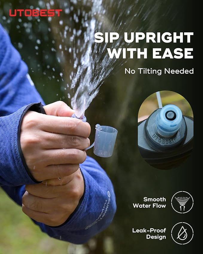 UTOBEST 150ml Soft Flask, 2 Pack Flexible TPU Hydration Water Bottle, Collapsible with 28mm Caliber for Running, Hiking, Cycling, Climbing, and Marathon Purple