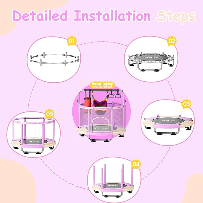 55" Toddler Mini Trampoline for Kids, Indoor Outdoor Toys with Swing, 440lbs Baby Kids Trampoline, Gymnastics Bar, Birthday Gifts for Boy Girl Age 1-8