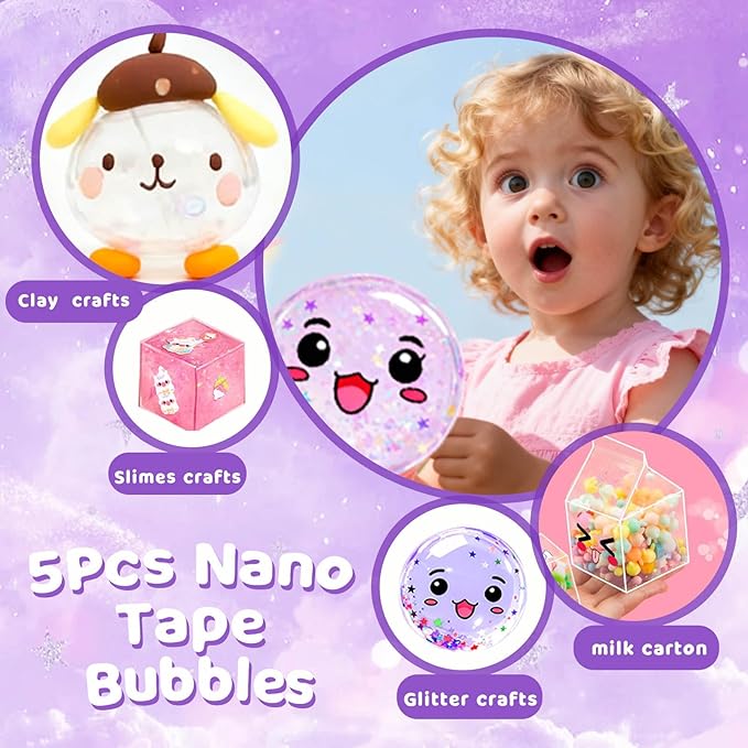 Nano Tape Bubble Kit for Kids, 4 Sticky Ball Tapes and 5 Nano Tapes, Squishy Maker Making Kit, Christmas Birthday Arts and Crafts Gifts for Girls, Cute Things Toys for Girls 4-6 8-10 10-12 Years Old
