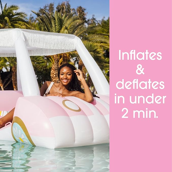 FUNBOY & Malibu Barbie Luxury Inflatable Golf Cart Summer Pool Float - Land or Water Inflatable with Cup Holder